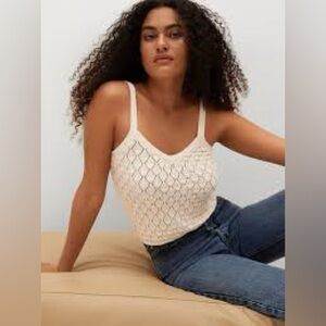 Mango Crochet Knit Cream Tank Top
